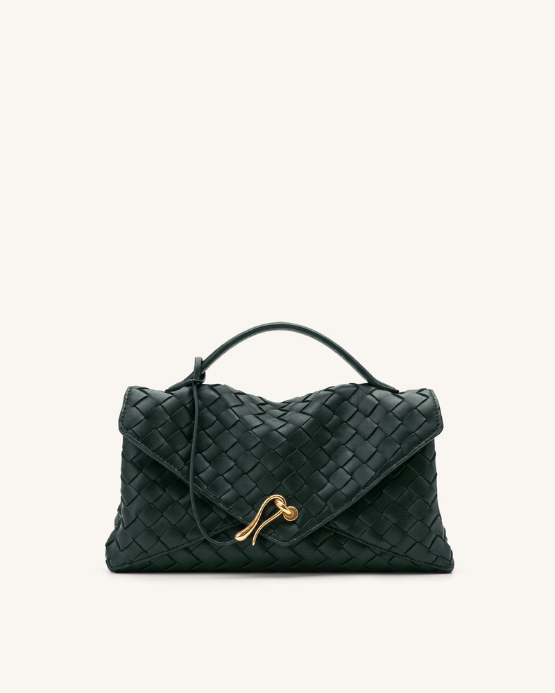 Celeste Woven Envelope Bag - Dark Ink Green