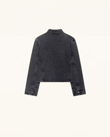 Hussar Braided Stand Collar Denim Jacket - Washed Charcoal