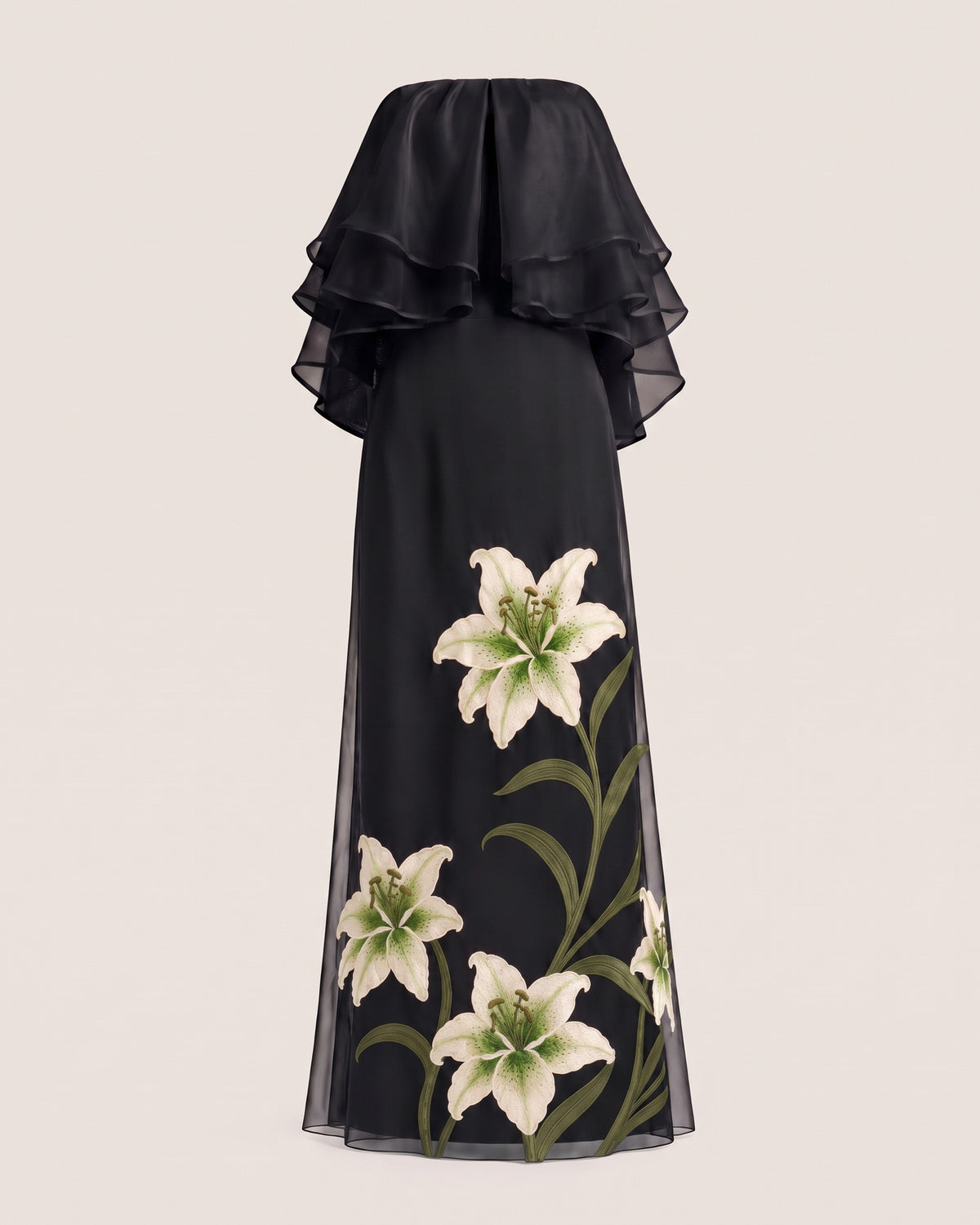 Lily Embroidered Layered Ruffle Strapless Maxi Dress - Black