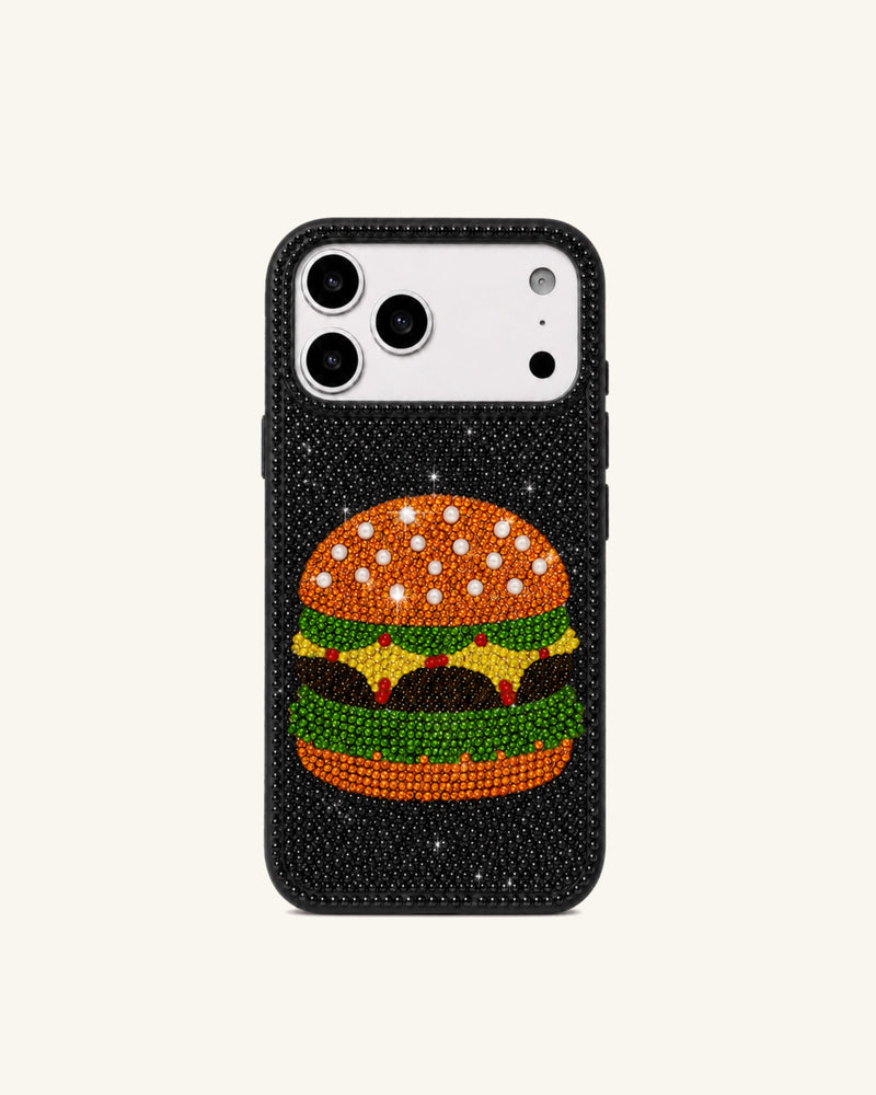 Cheeseburger Artificial Crystal Phone Case - Black