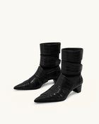 Emily Croc-Embossed Strap Ankle Boots - Black