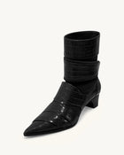 Emily Croc-Embossed Strap Ankle Boots - Black