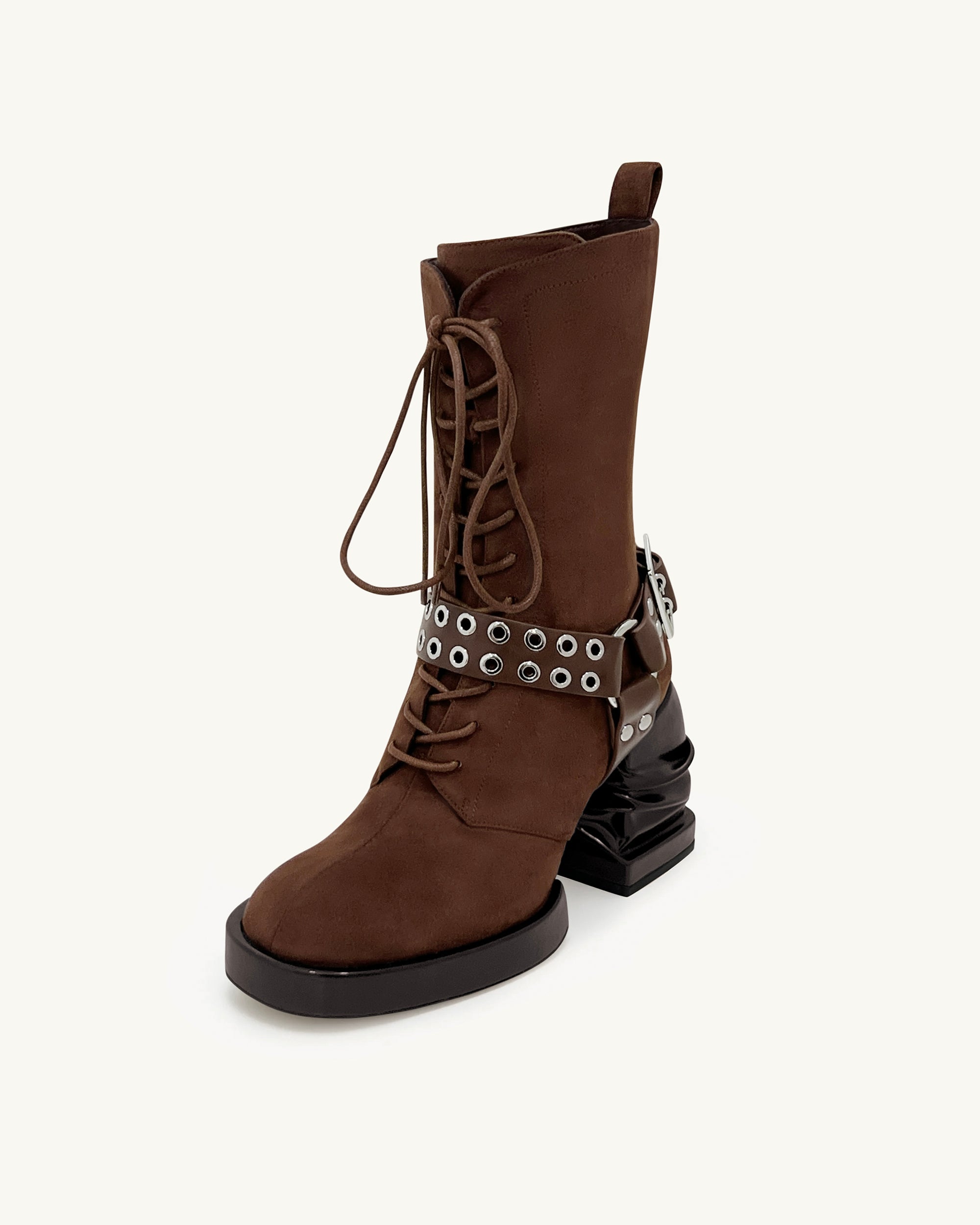 Saylor Round Toe Platform Buckle Boots - Brown