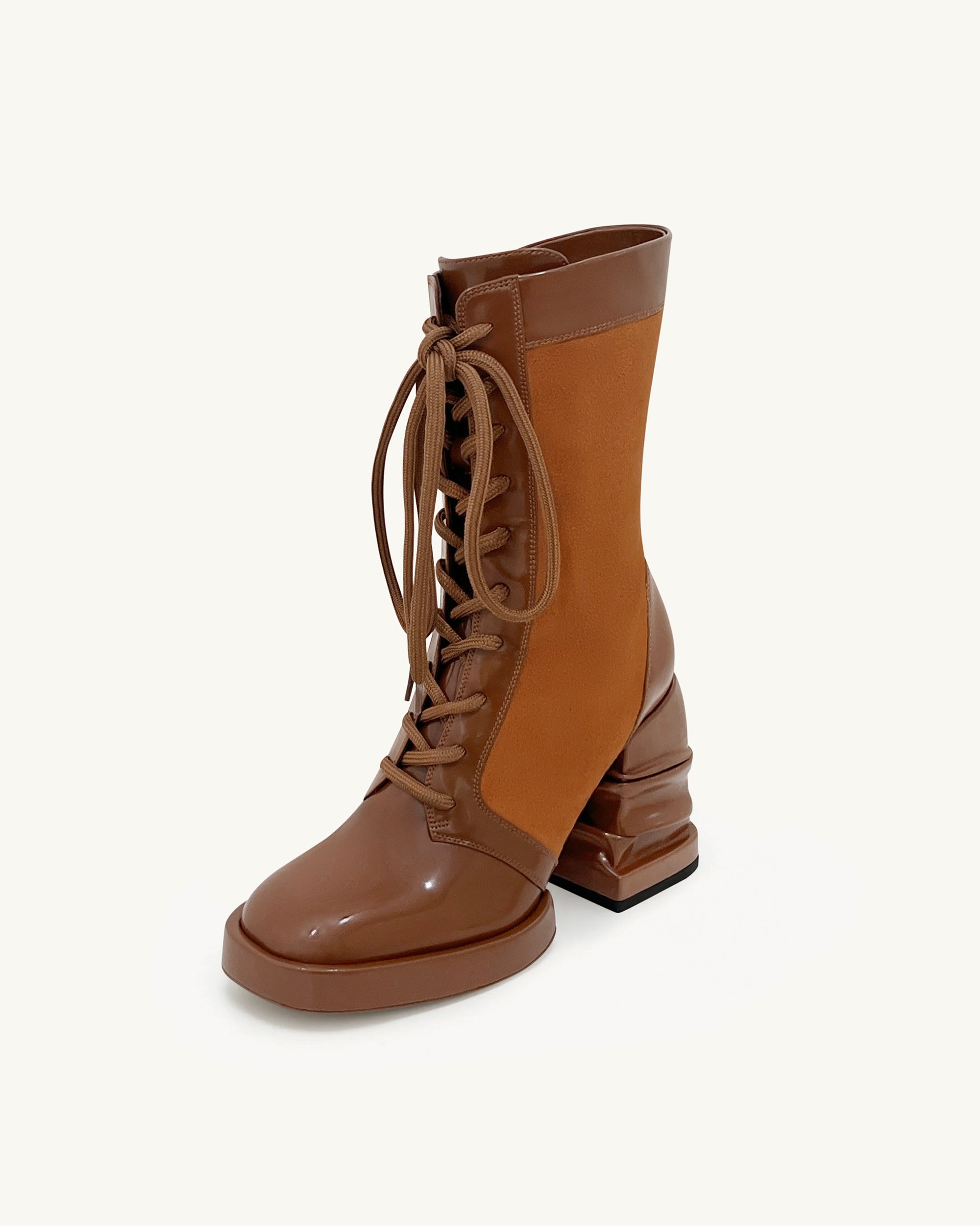 Saylor Round Toe Platform Laced Boots - Brown