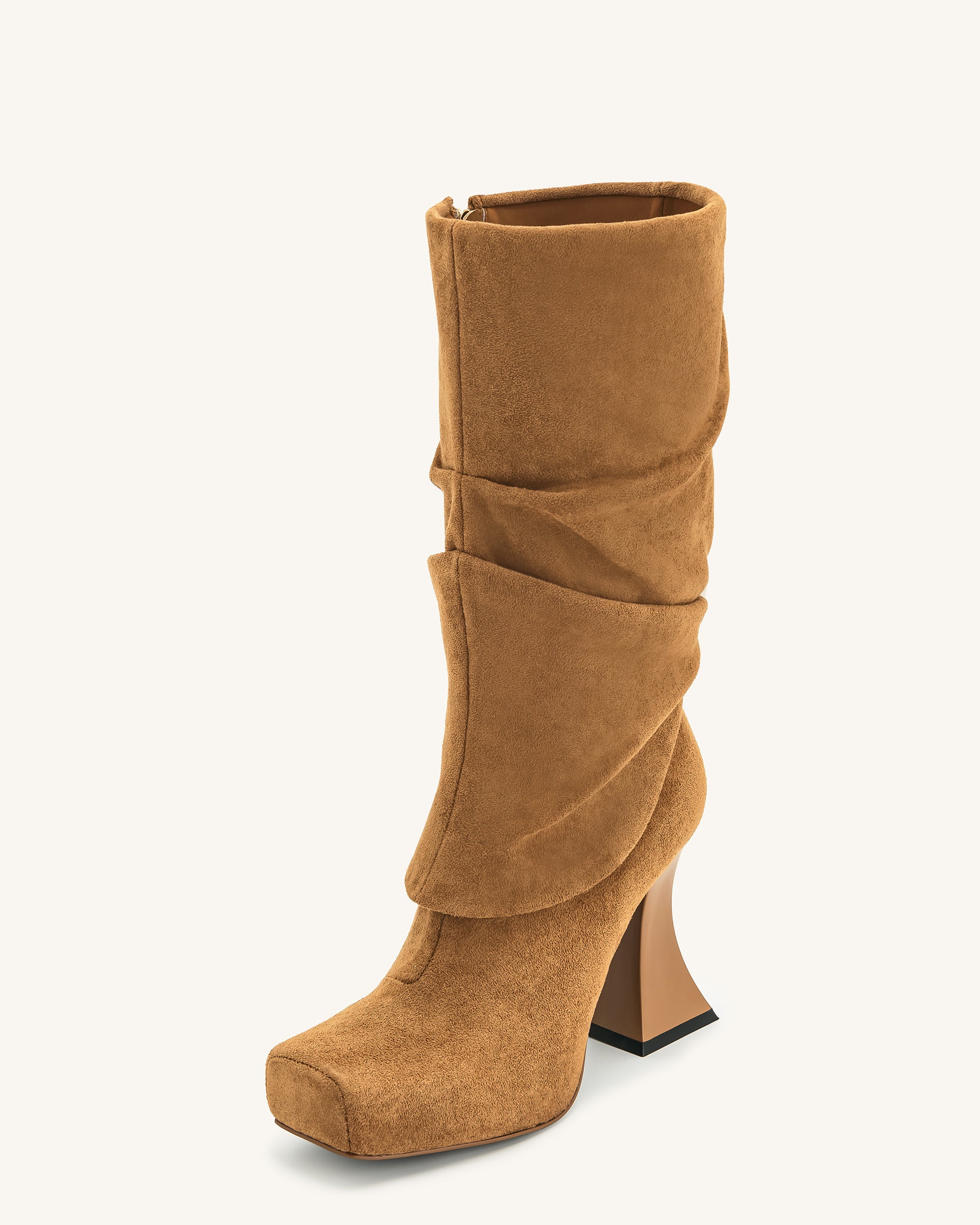 Reyna Square Toe Platform Knit Boots - Brown | JW PEI