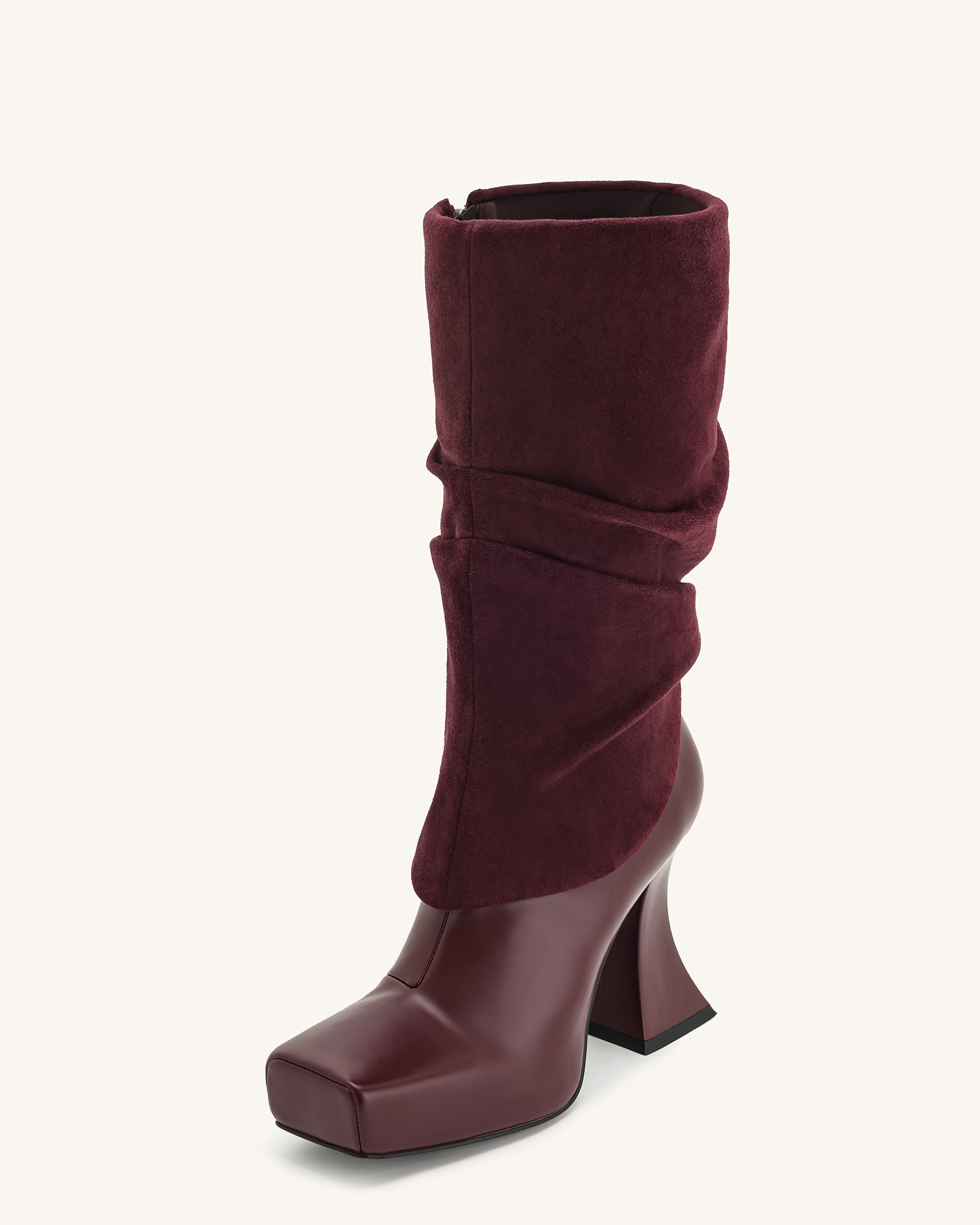 Reyna Square Toe Platform Knit Boots - Claret Red | JW PEI