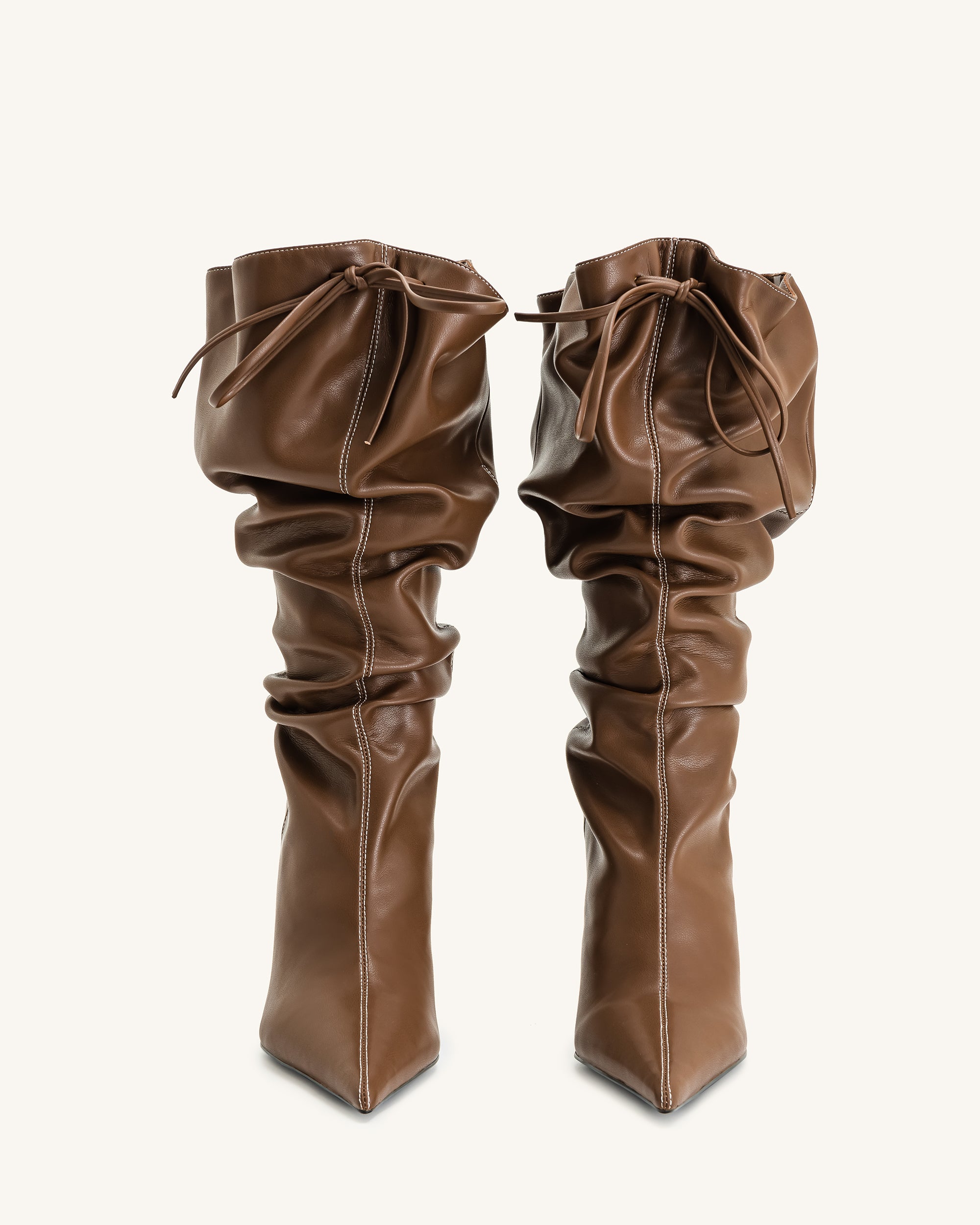 Olivia Leather High Heel Boots - Brown | JW PEI