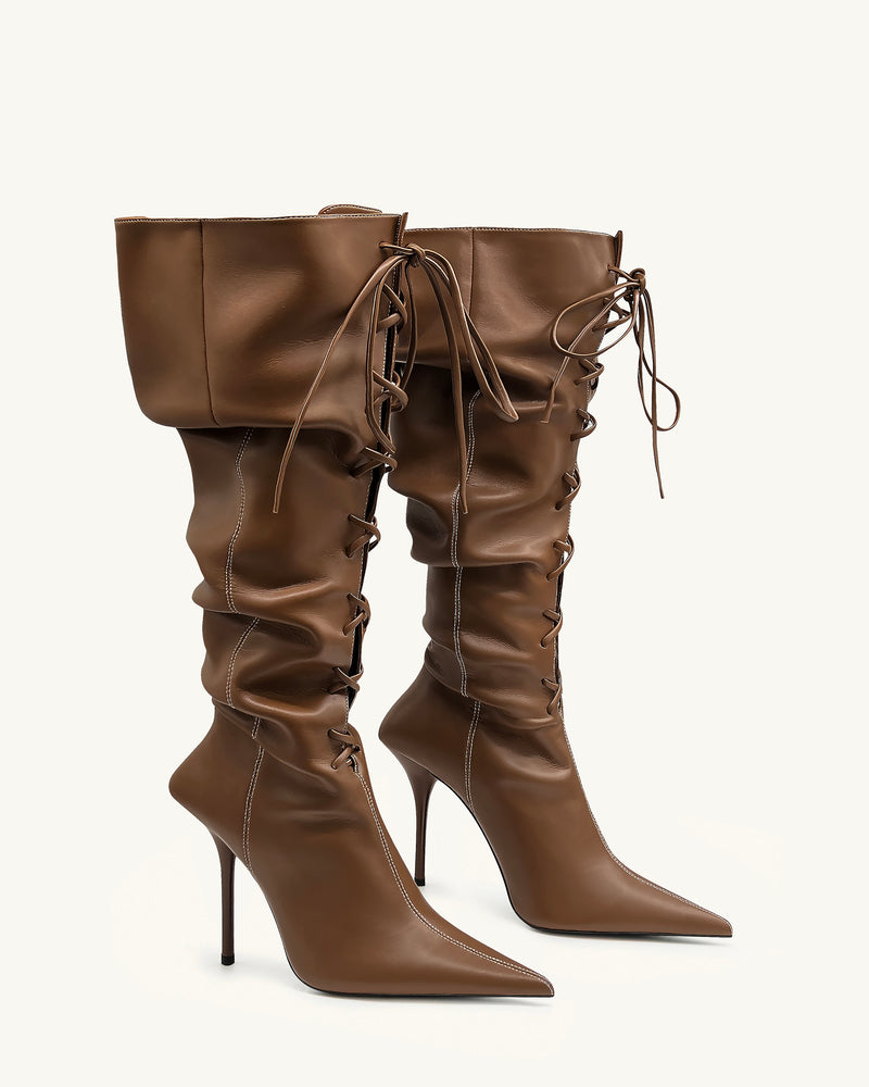 Olivia Tall Lace-Up High Heel Boots - Brown