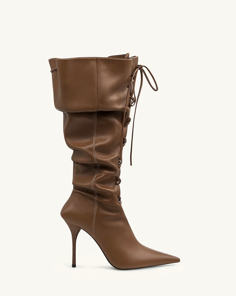 Olivia Tall Lace-Up High Heel Boots - Brown