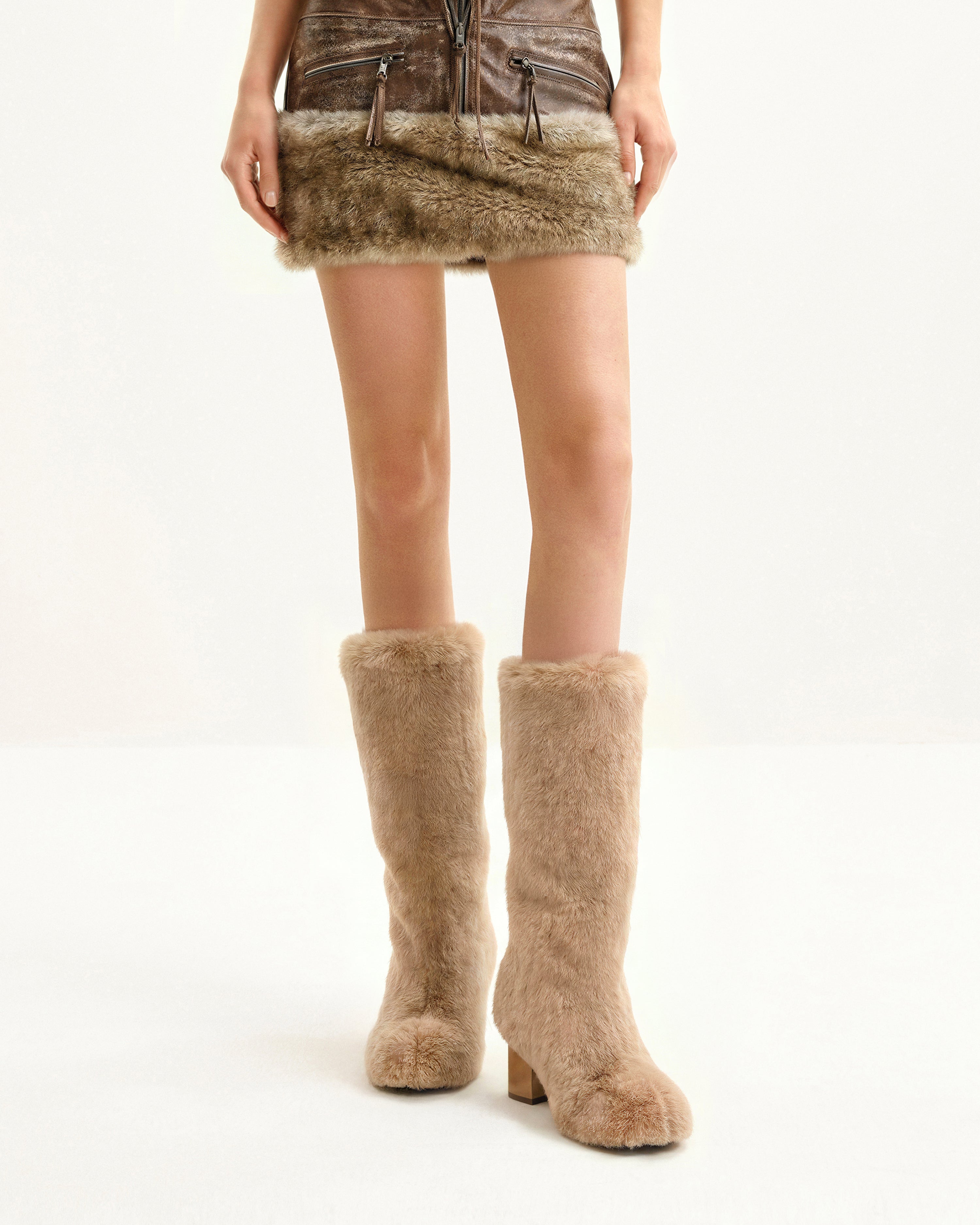 Isabella Slouchy Faux Fur Boots - Beige | JW PEI