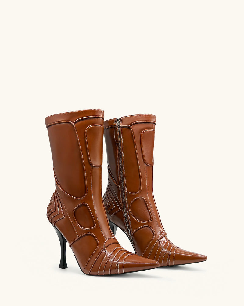 Odette Futuristic Heeled Bike Ankle Boots - Brown