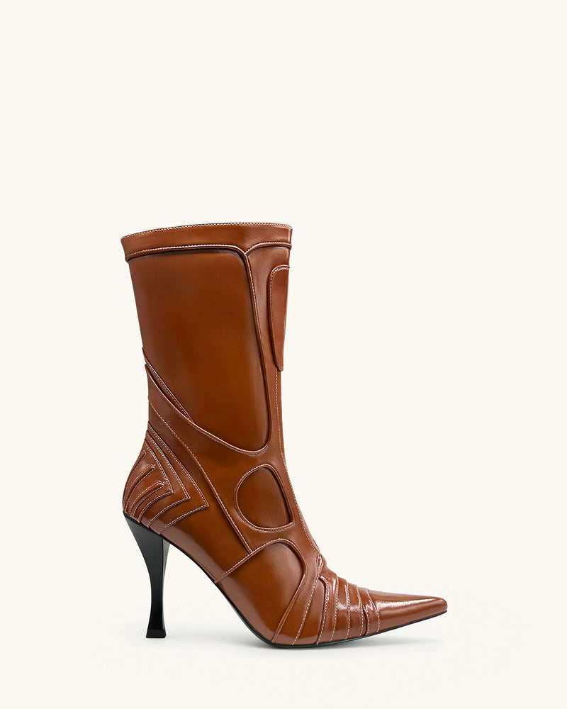 Odette Futuristic Heeled Bike Ankle Boots - Brown