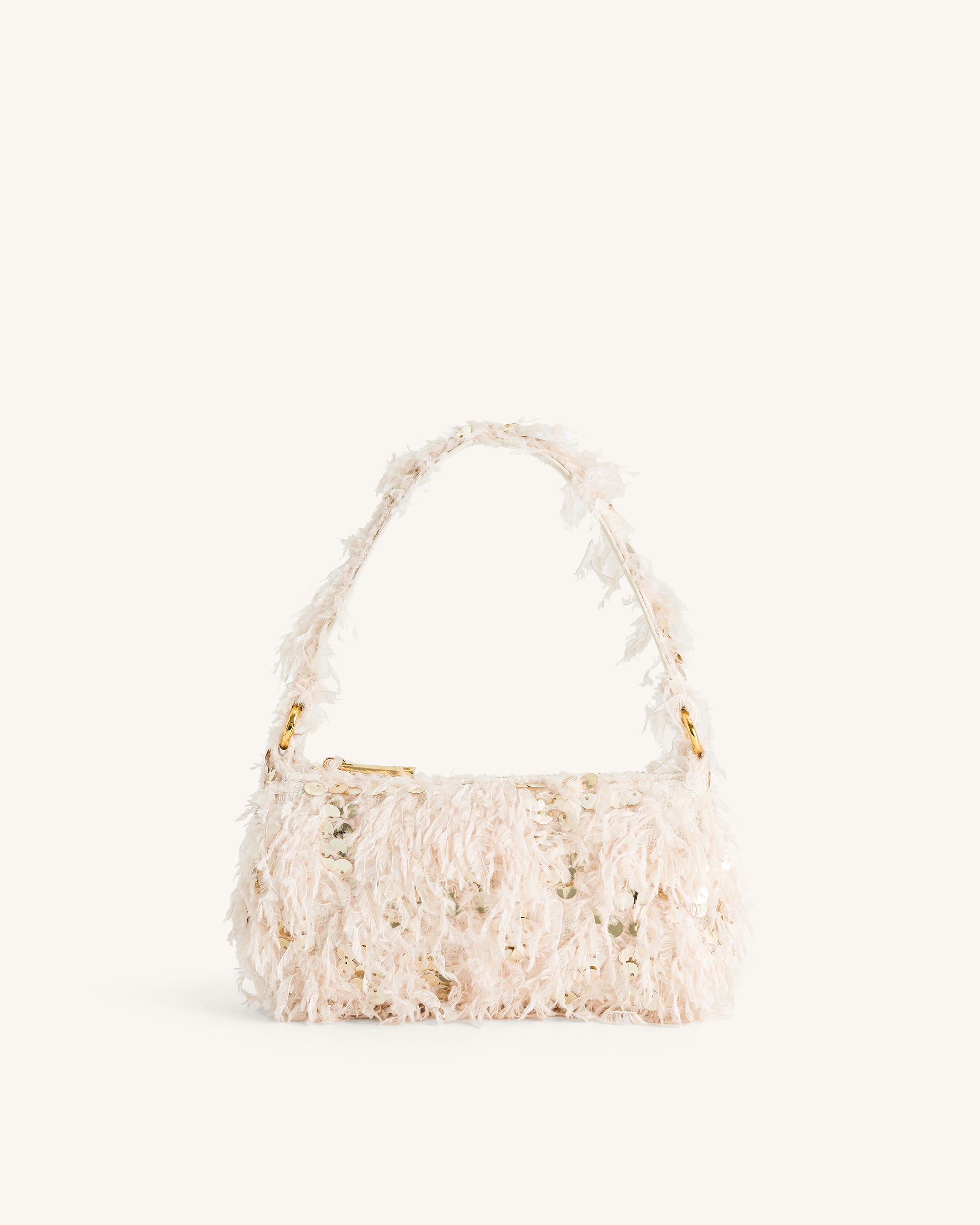 Eva Faux Fur and Sequin Mini Shoulder Bag - Beige Online Shopping - JW Pei