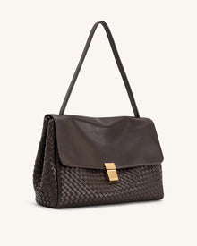 Hilary Woven Shoulder Bag - Dark Brown