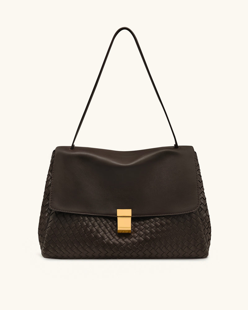 Hilary Woven Shoulder Bag - Dark Brown