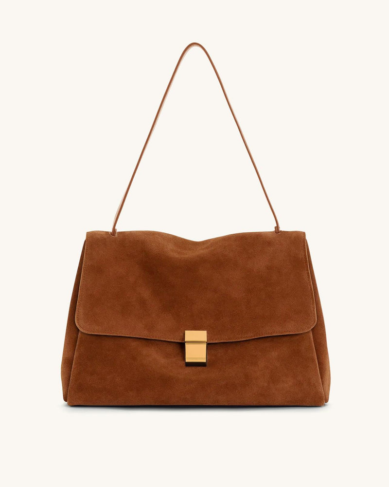 Yara Faux Suede Shoulder Bag - Dark Brown