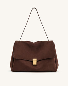 Hilary Faux Suede Shoulder Bag - Dark Brown