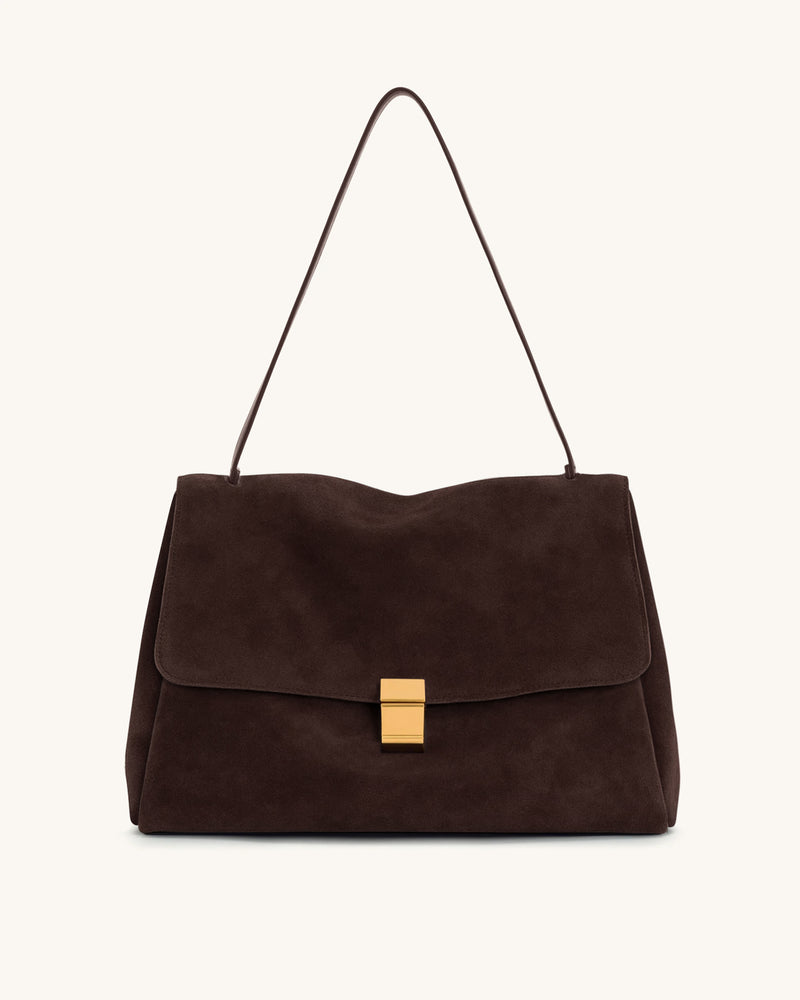 Yara Faux Suede Shoulder Bag - Dark Brown