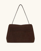 Hilary Faux Suede Shoulder Bag - Dark Brown