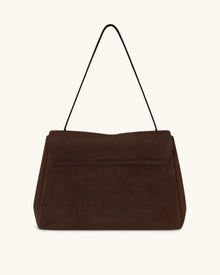 Hilary Faux Suede Shoulder Bag - Dark Brown