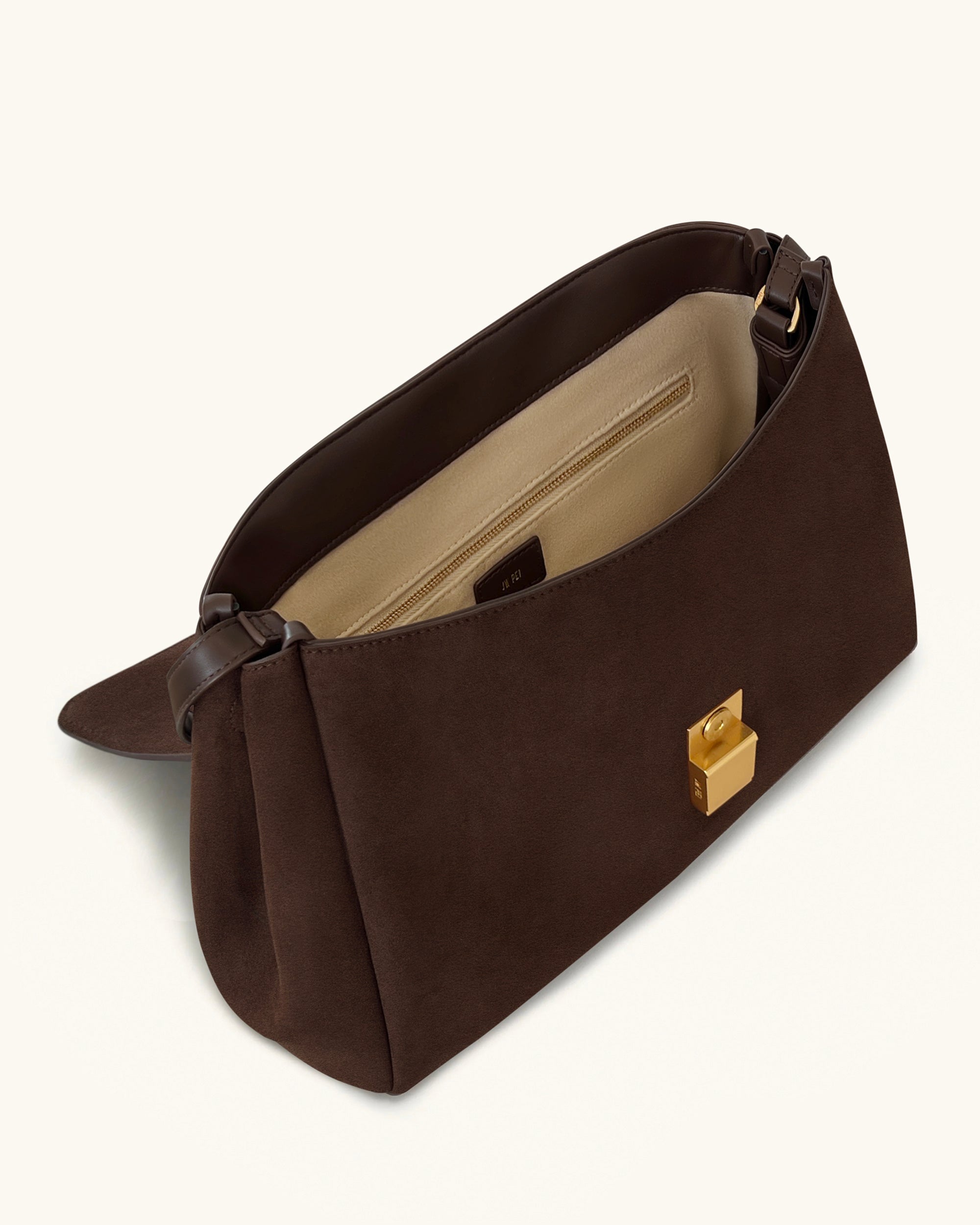 Hilary Faux Suede Shoulder Bag - Dark Brown