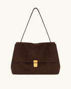 Hilary Faux Suede Shoulder Bag - Dark Brown