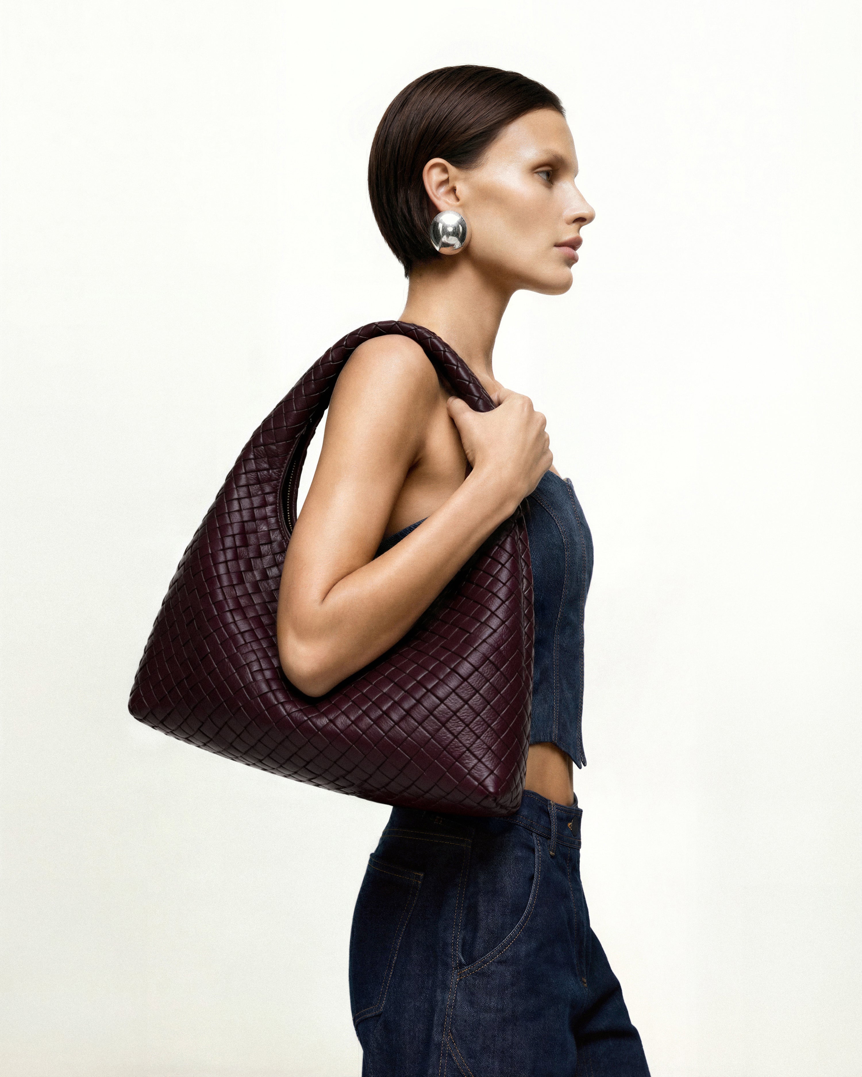 Iaura Woven Shoulder Bag - Deep Burgundy | JW PEI