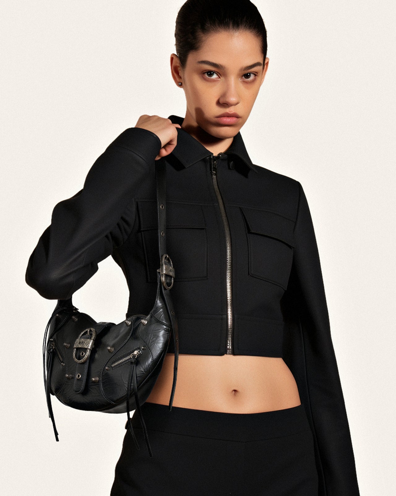 Tessa Crushed Shoulder Bag - Black