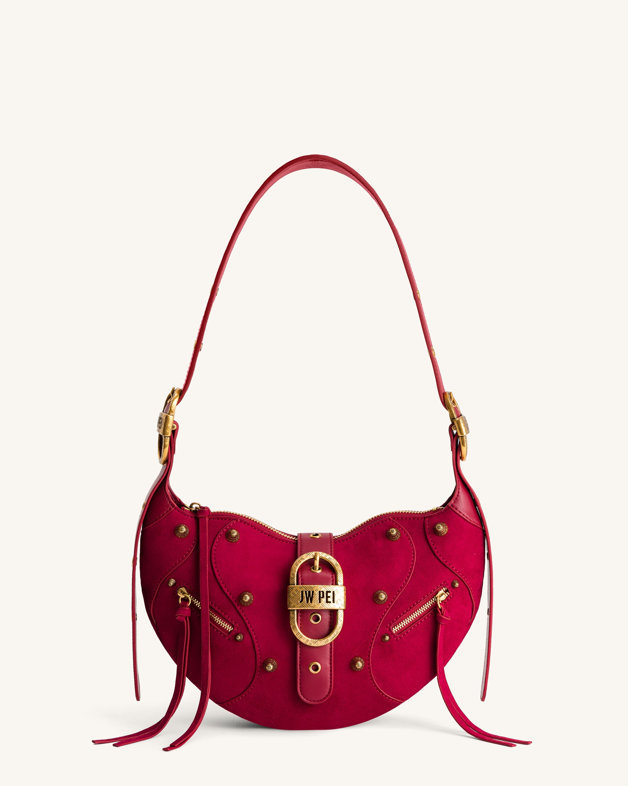 Tessa Suede Shoulder Bag Deep Magenta