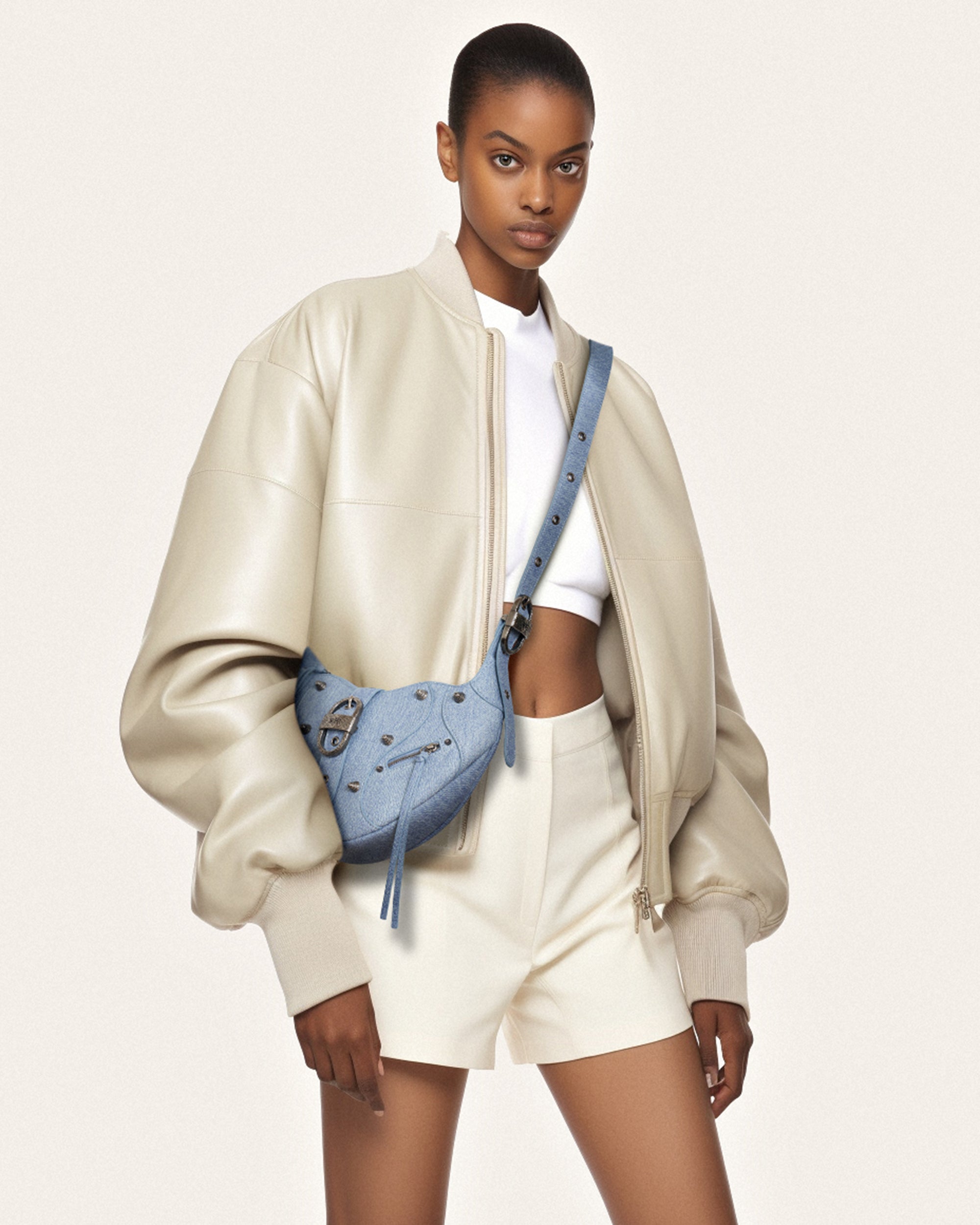 Tessa Denim Embossed Shoulder Bag - Blue Online Shopping - JW Pei