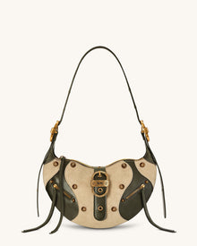 Tessa Faux Suede Studded Shoulder Bag - Khaki Green