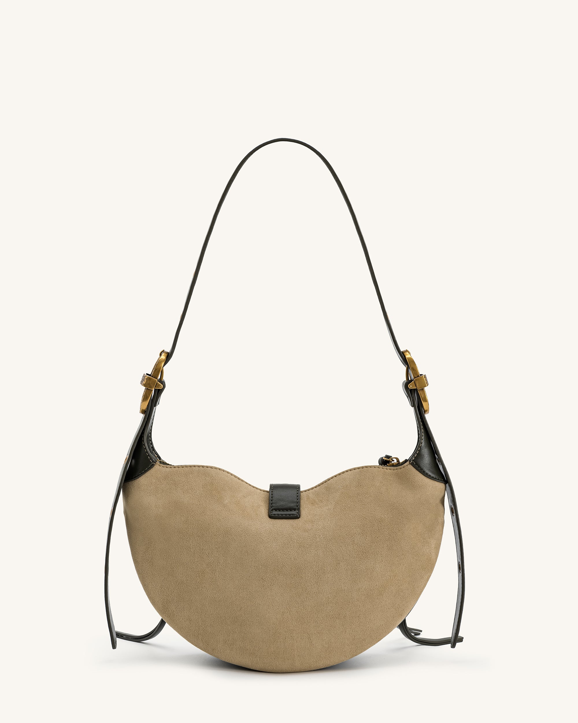 Tessa Faux Suede Studded Shoulder Bag - Khaki Green | JW PEI