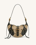 Tessa Faux Suede Studded Shoulder Bag - Khaki Green