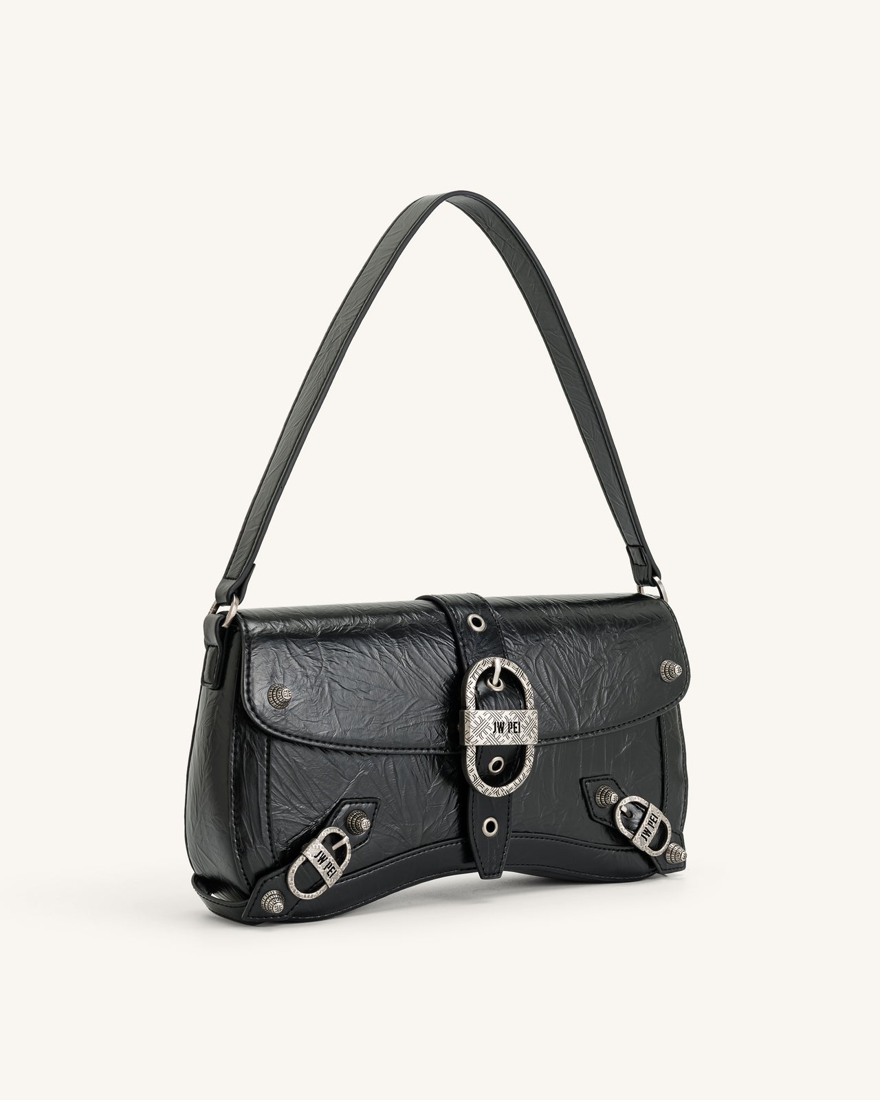 Sia Crushed Shoulder Bag - Black