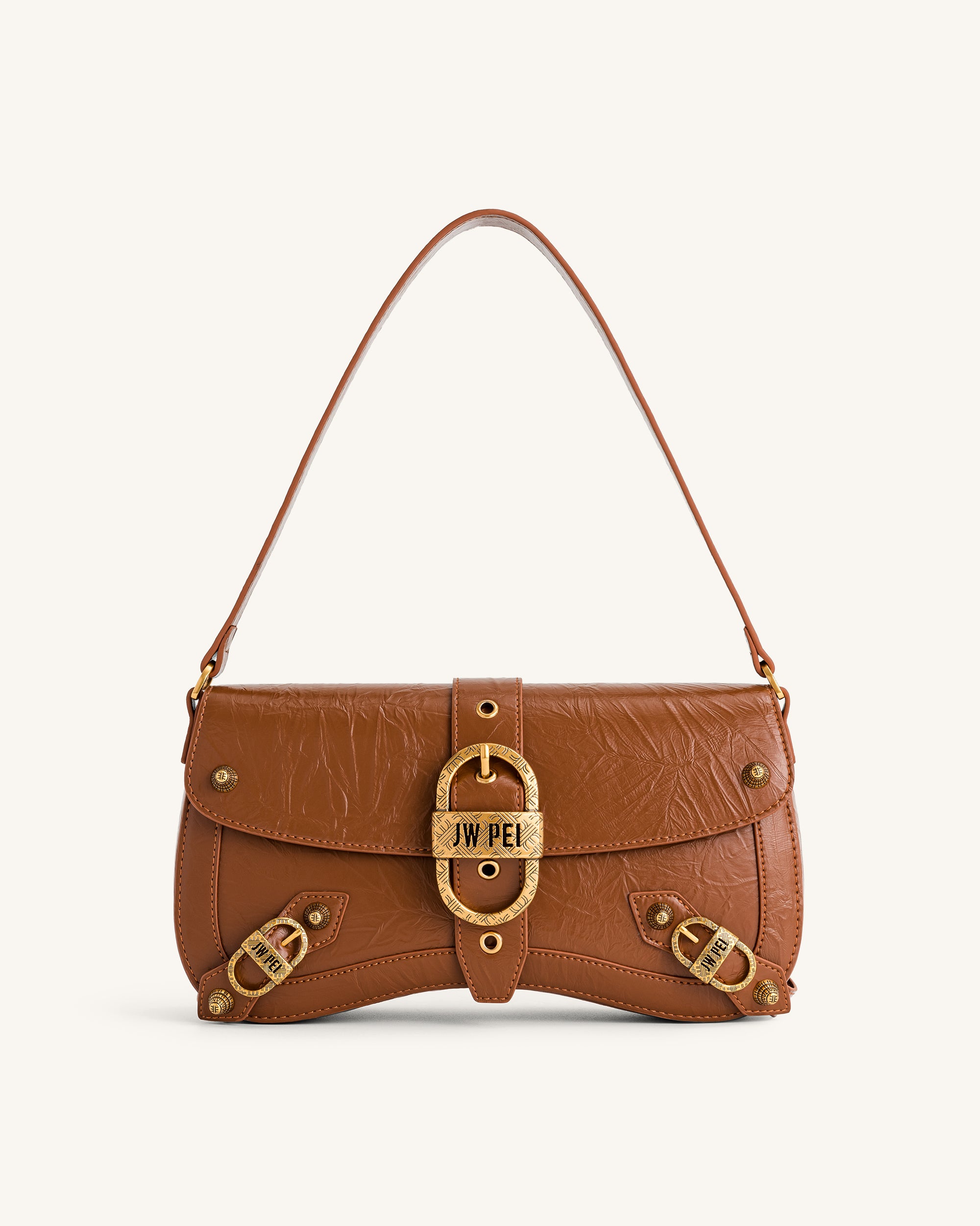 Sia Crushed Shoulder Bag - Brown