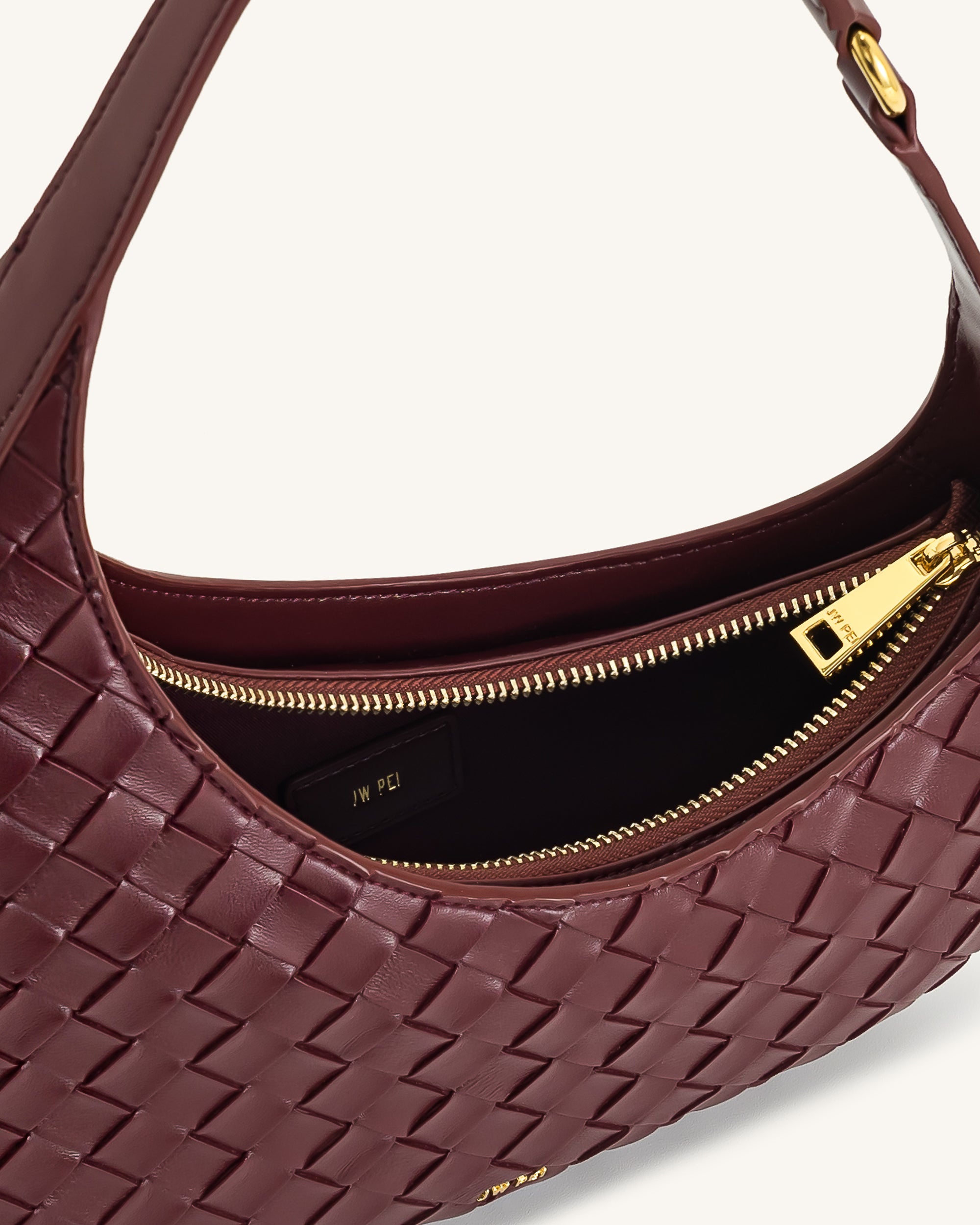 Harlee Weave Texture Shoulder Bag - Burgundy | JW PEI