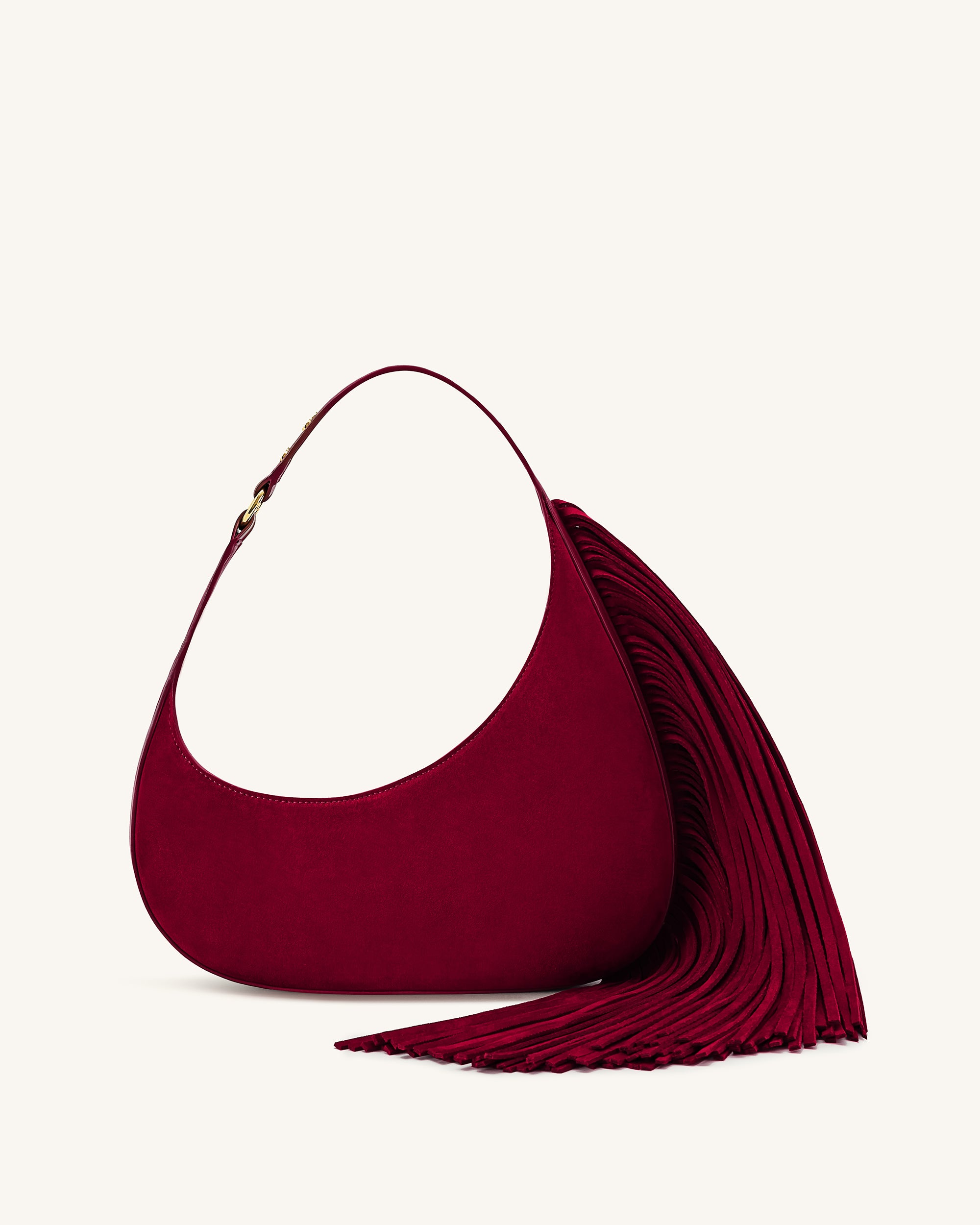 Harlee Faux Suede Fringe Shoulder Bag - Burgundy