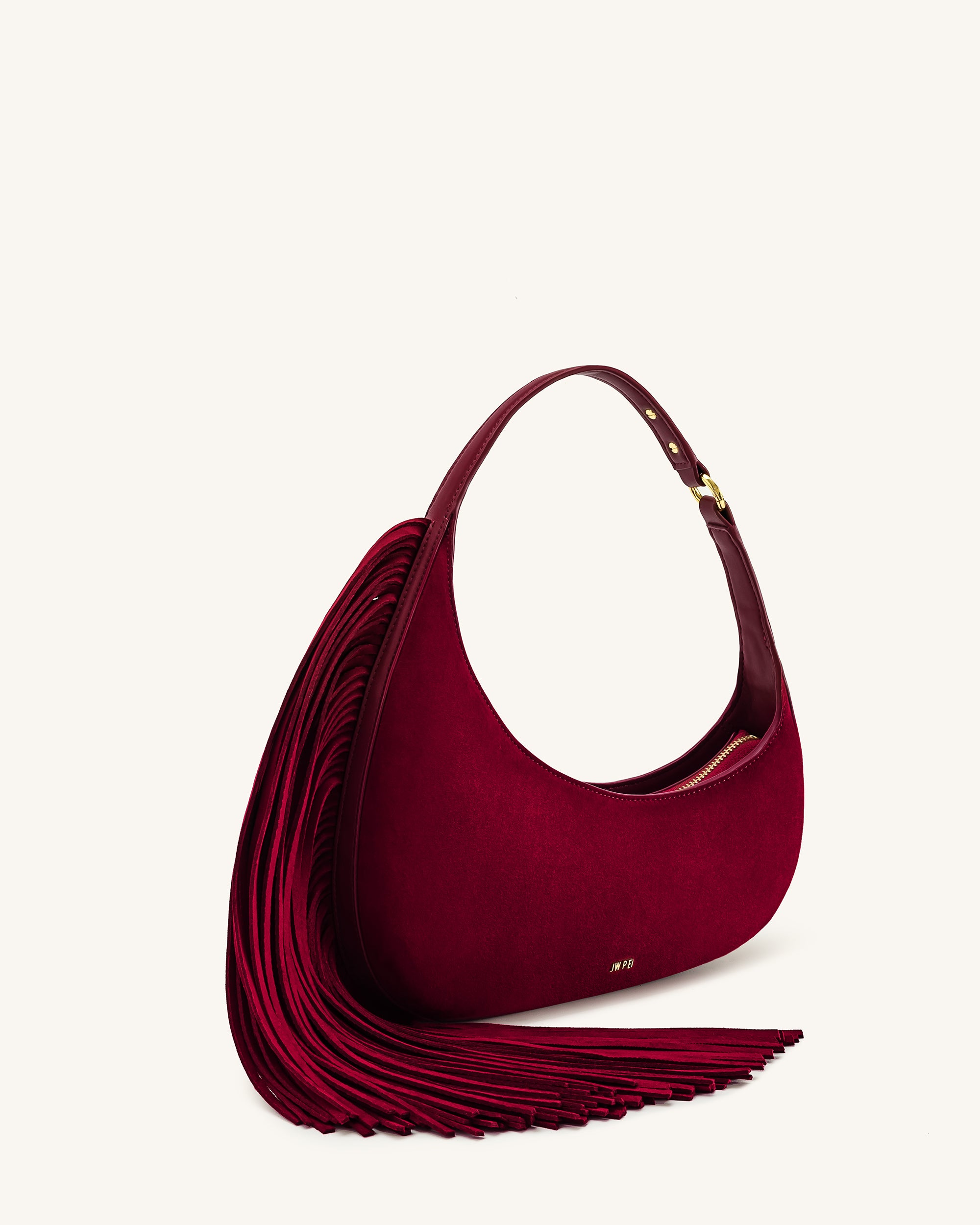 Harlee Faux Suede Fringe Shoulder Bag - Burgundy | JW PEI
