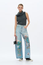 Patchwork Denim Jeans - Light Blue