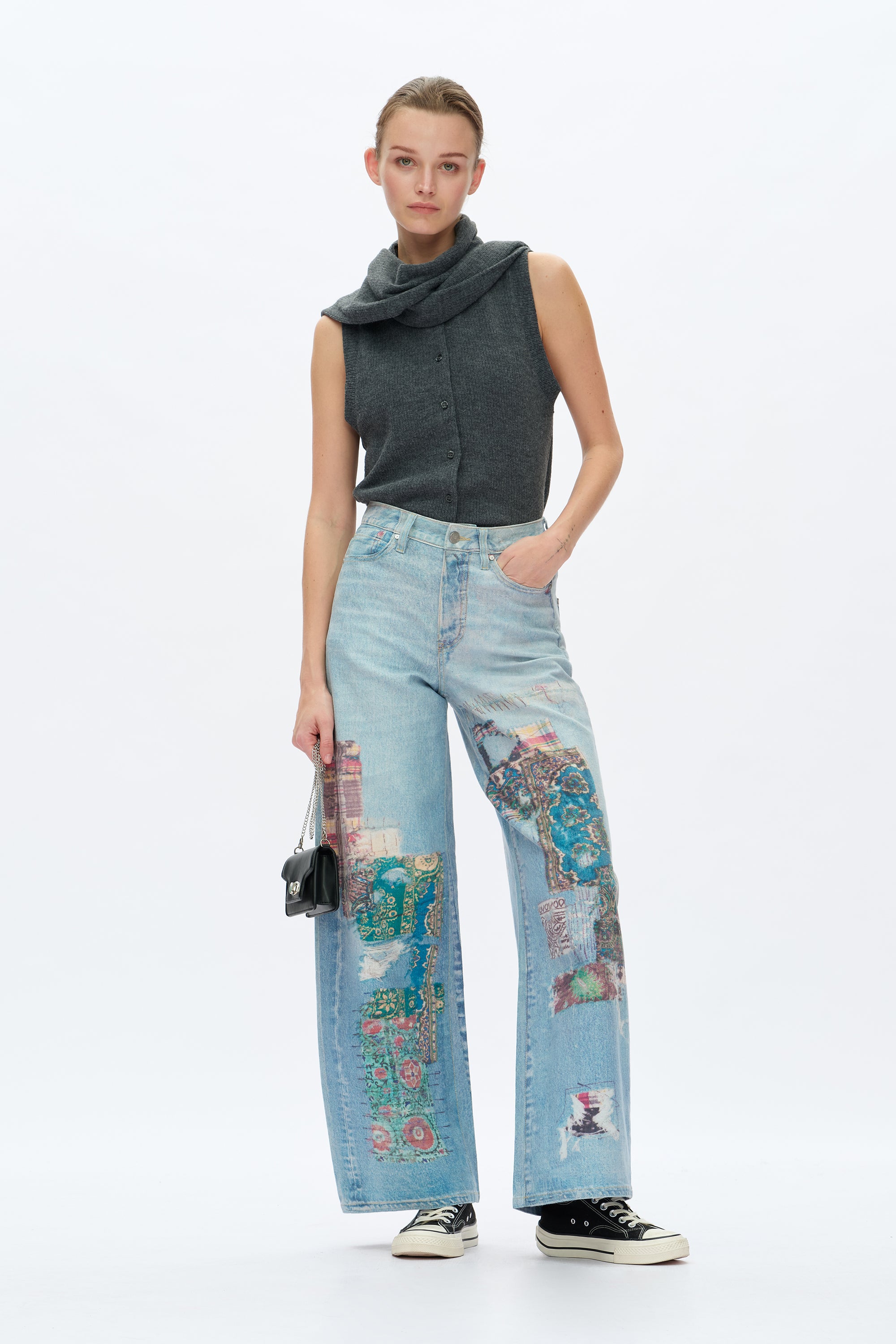 Patchwork Denim Jeans - Light Blue