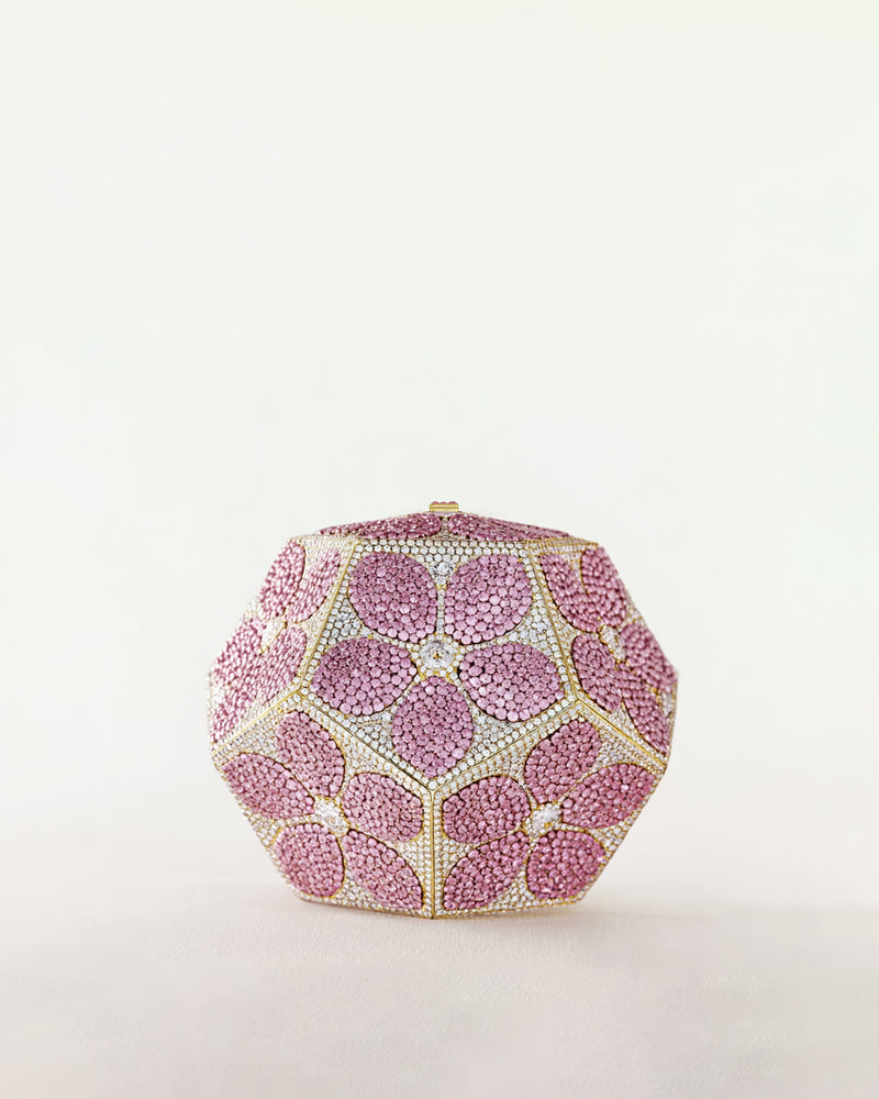 Floral Octagon Faux Crystal Clutch – Pink