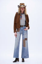 Patchwork Wide-Leg Jeans - Light Blue