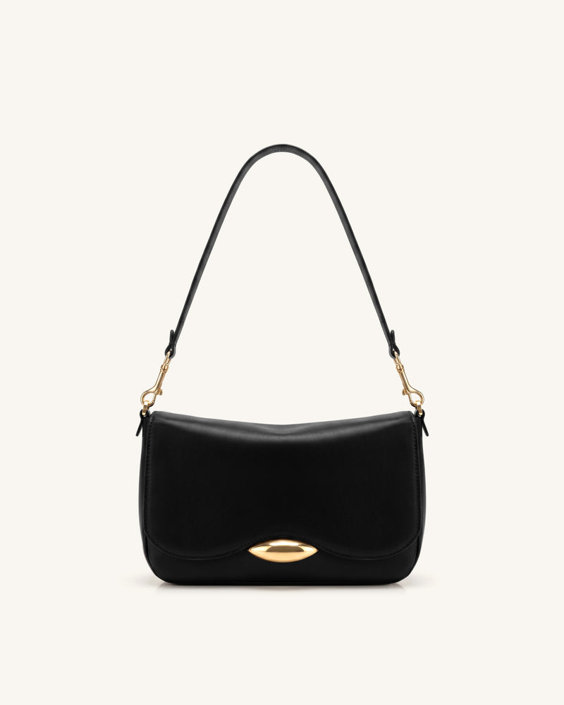 Sofia Classic Flap Shoulder Bag - Black
