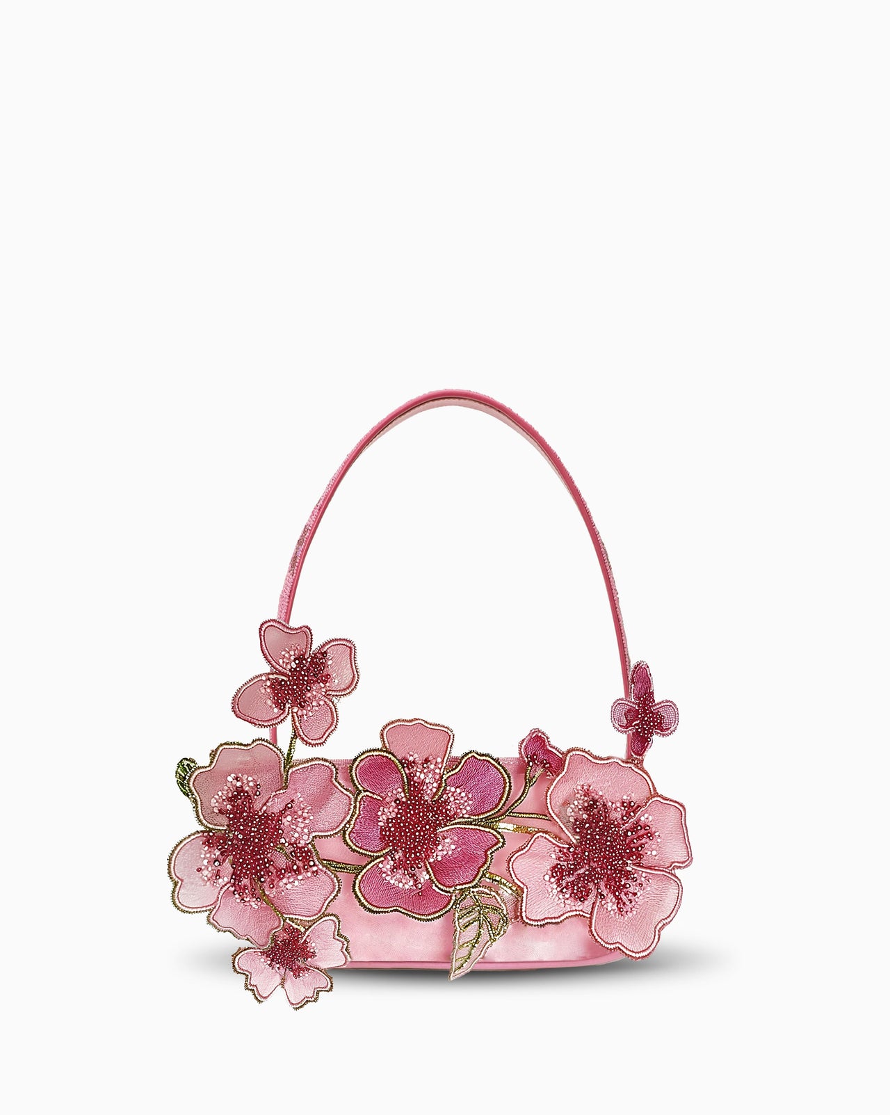 Pink Bead Embellished Shoulder Bag