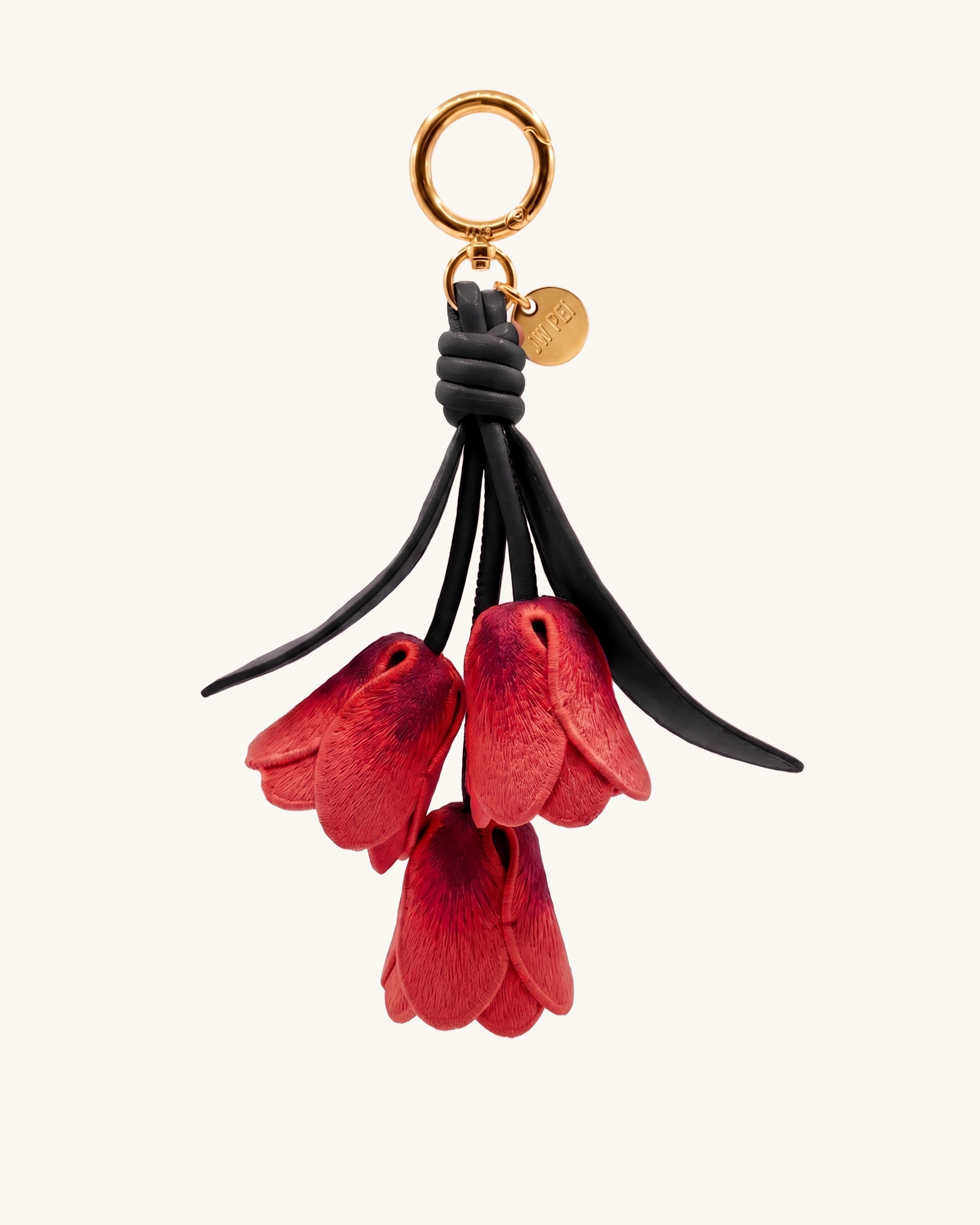 3D Embroidered Tulip Bag Charm - Dark Gradient Red