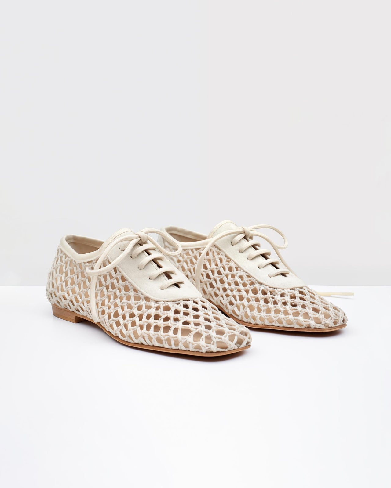 Weave Mesh Oxford Flat Shoes - Beige