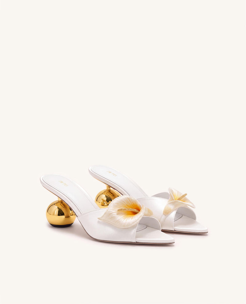 Bianca Calla Lily Sphere Heel Mules - White