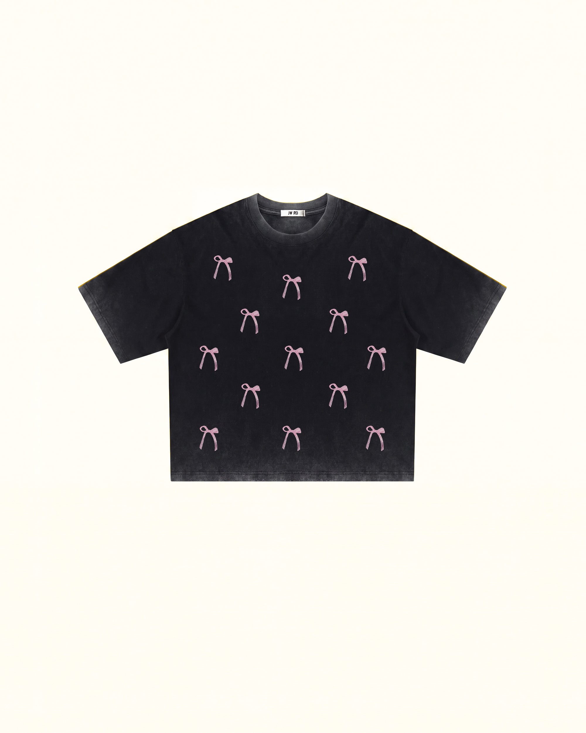 Cherish Crystal Bow Boxy Tee - Faded Black
