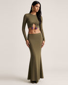 3D Embroidered Tulip Cutout Cropped Top - Olive Green
