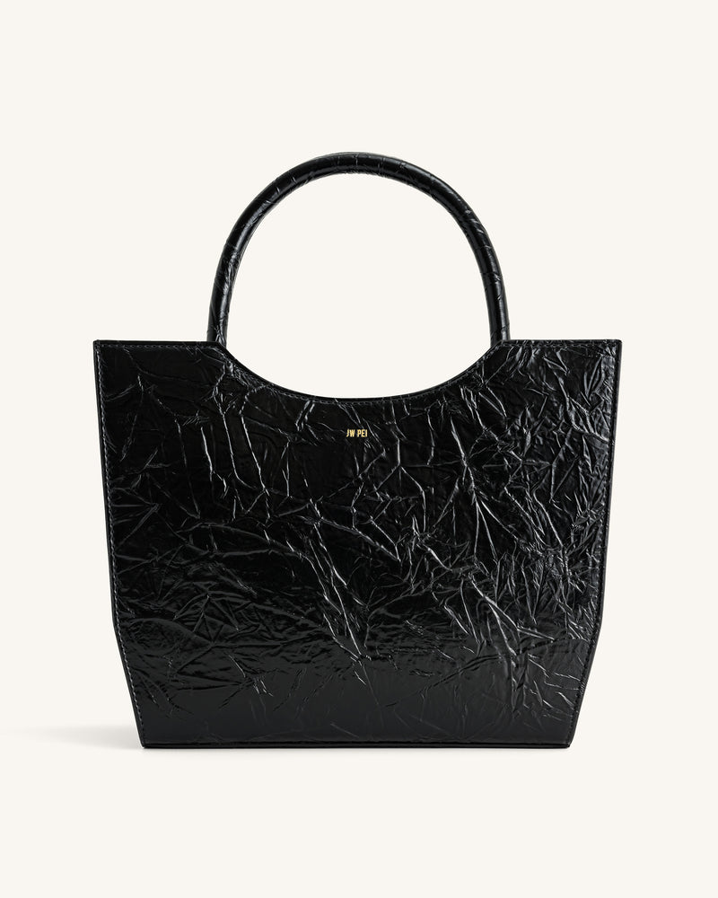 Leah Pleating Medium Tote Bag - Black